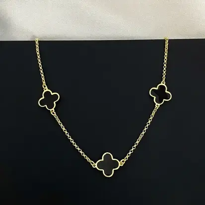 CHOCKER DOURADO 3 TREVOS PRETO 35+5CM
